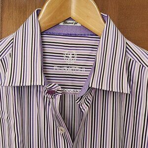 BUGATCHI UOMO Shaped Fit Purple Cotton Stripe L/S sz XL